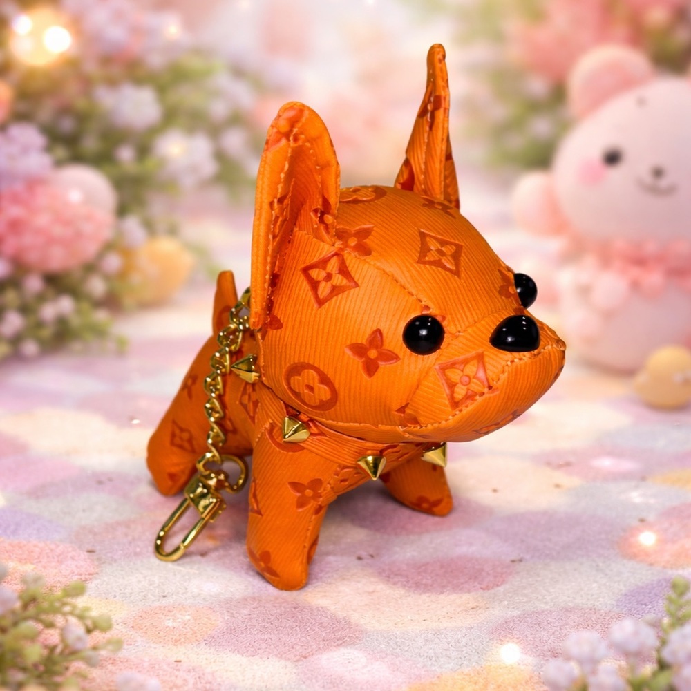 BUY NOW SALE 🔥 Plush Frenchie Bulldog Keychain w/ Gold Spiked Collar and Chain - Picture 9 of 16